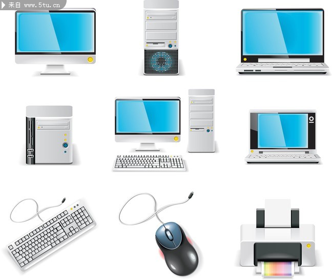 电脑相关设备设计矢量图及其在计算机与配件中的应用